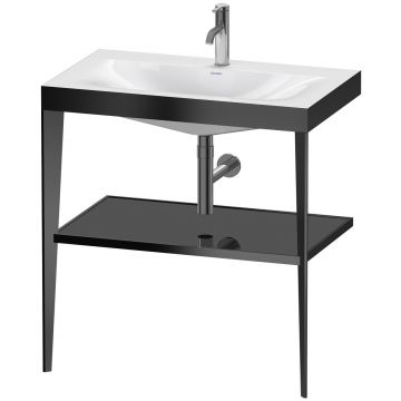 Set mobilier Duravit XViu cu lavoar 80cm consola metalica negru mat si raft de sticla negru lucios