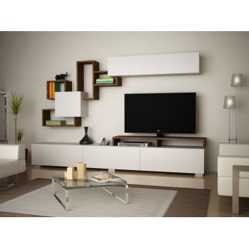 Ansamblu Comoda TV Elit Alb-Walnut