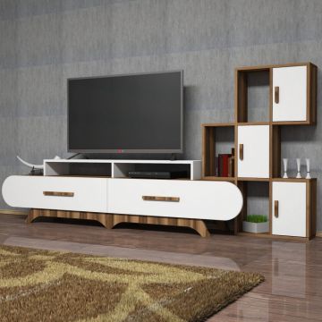 Ansamblu Comoda TV FloraS Walnut-Alb