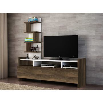 Comoda TV Aldora - Alb, Walnut