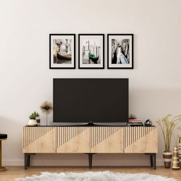 Comoda TV Draw Sapphire Oak-Negru Marble