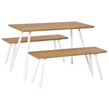 HOMCOM Set Masa și 2 Bănci, Design Modern, MDF Alb, Ideal pentru Bucătărie sau Zonă de Dining, Spațiu Eficient și Stilat | Aosom Romania