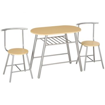 HOMCOM Set Mobilier 3 Piese Masa Ovală cu Raft 2 Scaune MDF Oțel Design Modern Lemn Argintiu | Aosom Romania