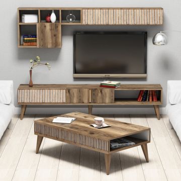 Set Comoda TV si Masuta de Cafea Living Milan Walnut