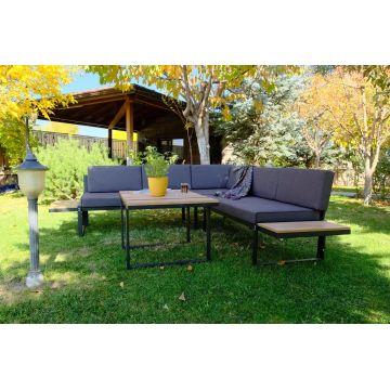 Set De Lounge De Gradina Mers Corner - Black (1+1+2), Negru, 210 X 78 X 210 Cm