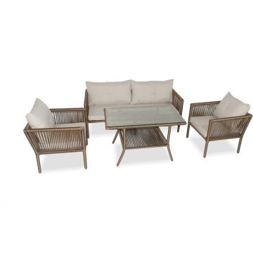 Set De Lounge De Grădină Shangai 3, Crem, 61X62X62 Cm