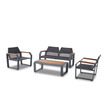 Set de lounge de grădină Truva, 4 bucati, Lemn - Aliminium, Gri, 145 x 77 x 74 cm