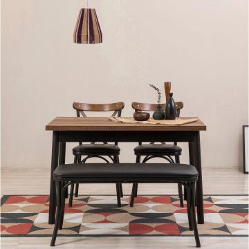 Set masă și scaune (4 bucăți) OLVER SBT BAROK-BLACK Table & Chairs Set 1, Negru, 77x75x120 cm