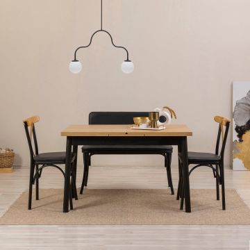 Set masă și scaune extensibile (4 bucăți) OLİVER SBT WHİTE KARİNA-Table & Chairs Set  11, Negru, 77x75x120 cm