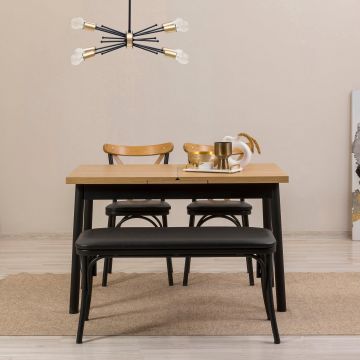 Set masă și scaune extensibile (4 bucăți) OLVER SBT BAROK-BLACK Table & Chairs Set 8, Negru, 77x75x120 cm