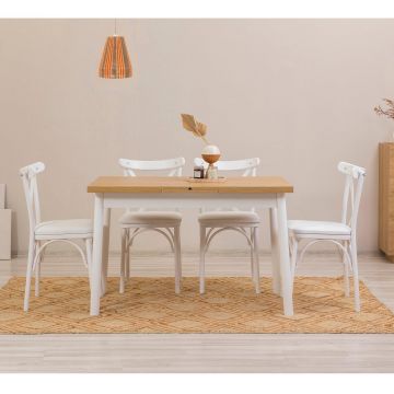 Set masă și scaune extensibile (5 bucăți) OLİVER SBT WHİTE KARİNA-Table & Chairs Set  8, Alb, 77x75x120 cm