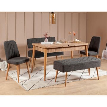 Set masă și scaune extensibile (5 bucăți) Vina 0701 - 4 - Anthracite, Atlantic Extendable Dining Table & Chairs Set 12, Stejar, 77x75x120 cm