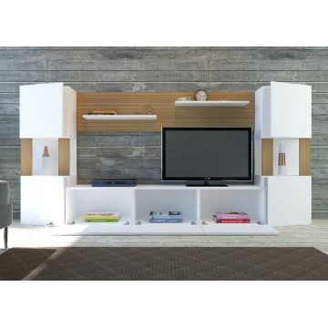 Ansamblu Comoda TV Lore Alb-Teak