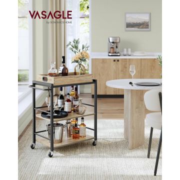 Carucior de servire cu tava detasabila, Vasagle, 72x40x86 cm, max 60 kg, PAL/otel, maro