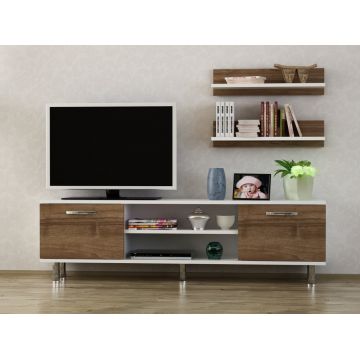 Comoda TV Derma - Alb, Walnut