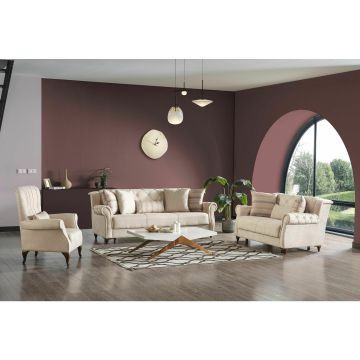 Set Canapele Lucas + Fotoliu, 3+2+1, 227x95x84 cm, Stofa Terkos 02, Beige