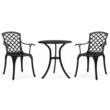 Set mobilier bistro, 3 piese, negru, aluminiu turnat