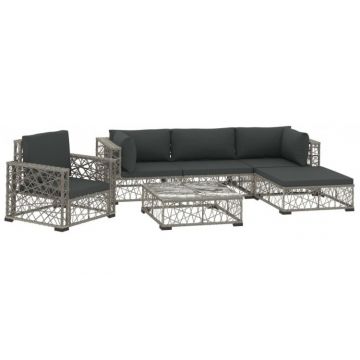 Set mobilier de gradina cu perne, 6 piese, gri, poliratan