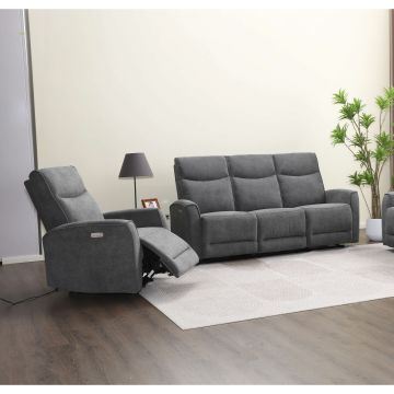 Set Canapea + Fotoliu Huston cu Recliner Electric, 196x103x96 cm, Gri