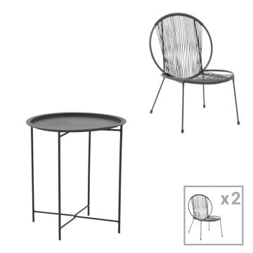 Set de 3 buc masa si scaune de gradina Dapper Caius metal negru 64.5x74.5x76 cm