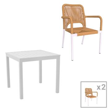 Set de 3 buc masa si scaune de gradina Kliton-Norture aluminiu alb 80x80x74 cm