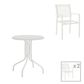 Set de 3 buc masa si scaune de gradina Valor-Confidence B metal alb 60x60x70 cm