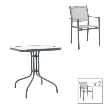 Set de 3 buc masa si scaune de gradina Watson Confidence metal in nuanta de carbune 70x70x70 cm