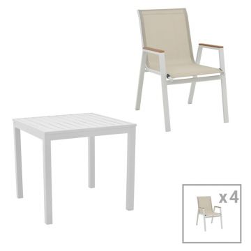 Set de 5 buc masa si scaune de gradina Kliton-Azelie aluminiu alb 80x80x74 cm