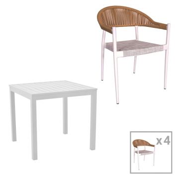 Set de 5 buc masa si scaune de gradina Kliton-Elation aluminiu alb 80x80x74 cm