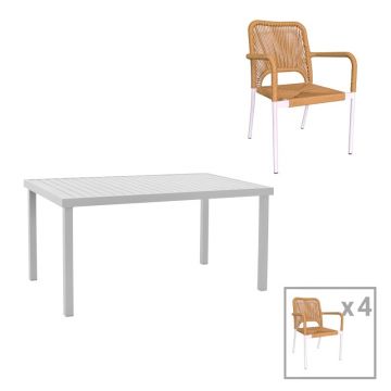 Set de 5 buc masa si scaune de gradina Kliton-Norture aluminiu alb 150x80x74 cm