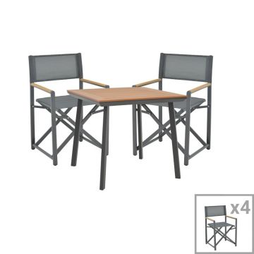 Set de 5 buc masa si scaune de gradina Mabu-Synergy aluminiu antracit si placaj culoare naturala 80x80x74 cm