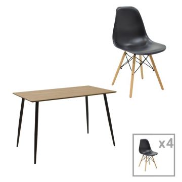 Set de 5 buc masa si scaune Julita-Cuba MDF si plastic PP culoare negru si sonoma 120x70x76 cm