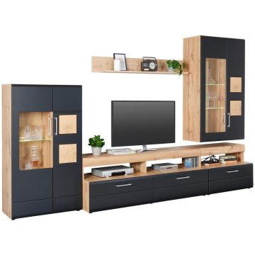 SET MOBILA LIVING in negru, culoare lemn stejar