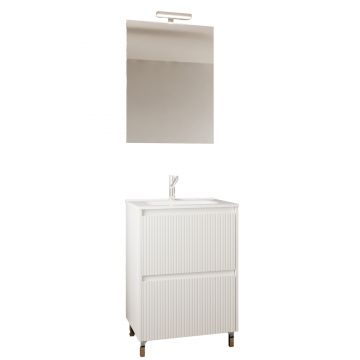 Set mobilier baie Savini Due Parma, oglinda + baza, PAL/MDF, alb, 60 cm