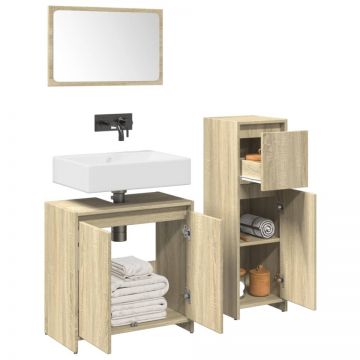 Set mobilier de baie, 3 piese, stejar sonoma, lemn prelucrat