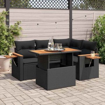 Set mobilier de grădină cu perne, 4 piese poliratan/lemn acacia