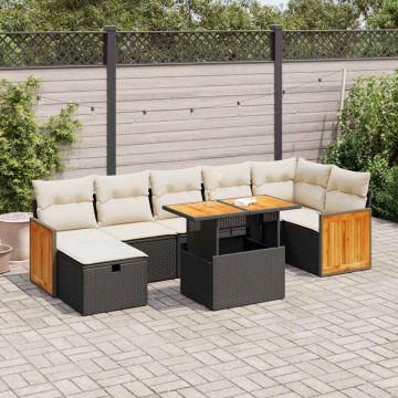 Set mobilier de grădină cu perne, 5 piese, negru, poliratan