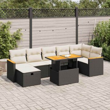 Set mobilier de grădină cu perne, 5 piese, negru, poliratan