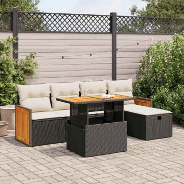 Set mobilier de grădină cu perne, 6 piese, negru, poliratan