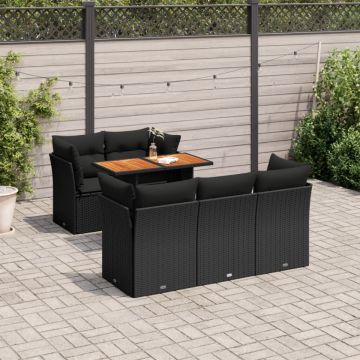 Set mobilier de grădină cu perne, 6 piese, negru, poliratan