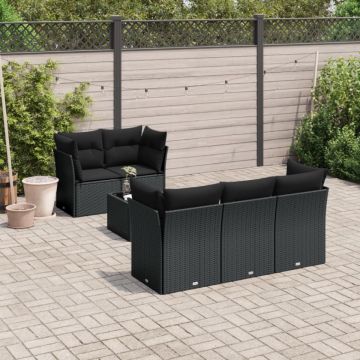 Set mobilier de grădină cu perne, 6 piese, negru, poliratan