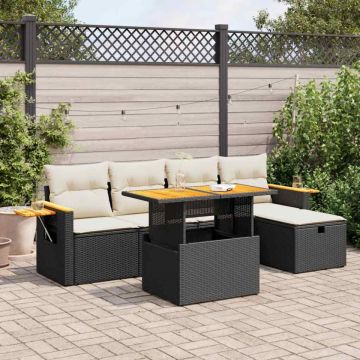 Set mobilier de grădină cu perne, 6 piese, negru, poliratan