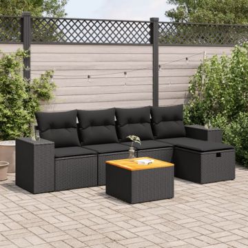 Set mobilier de grădină cu perne, 6 piese, negru, poliratan