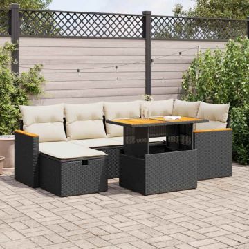 Set mobilier de grădină cu perne, 8 piese, negru, poliratan