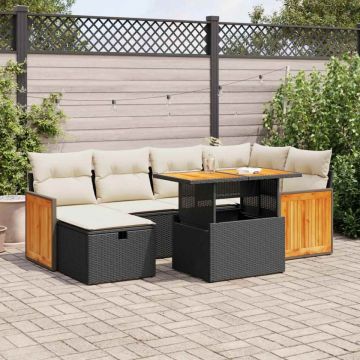 Set mobilier de grădină cu perne, 8 piese, negru, poliratan