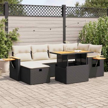 Set mobilier de grădină cu perne, 8 piese, negru, poliratan