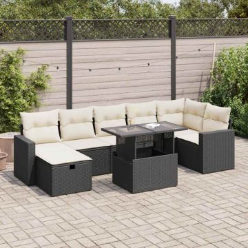 Set mobilier de grădină cu perne, 8 piese, negru, poliratan