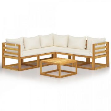 Set mobilier de grădină cu perne crem, 6 piese, lemn de acacia