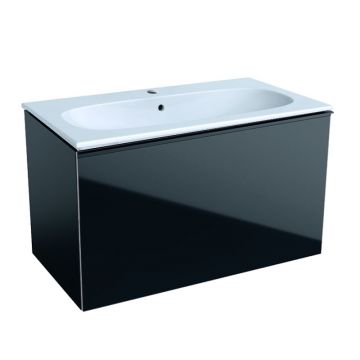 Set mobilier Geberit Acanto cu dulap baza 89x47.5cm cu un sertar sticla negru mat + Lavoar 90x48cm alb