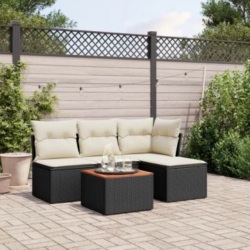 Set mobilier de grădină cu perne, 5 piese, negru, poliratan